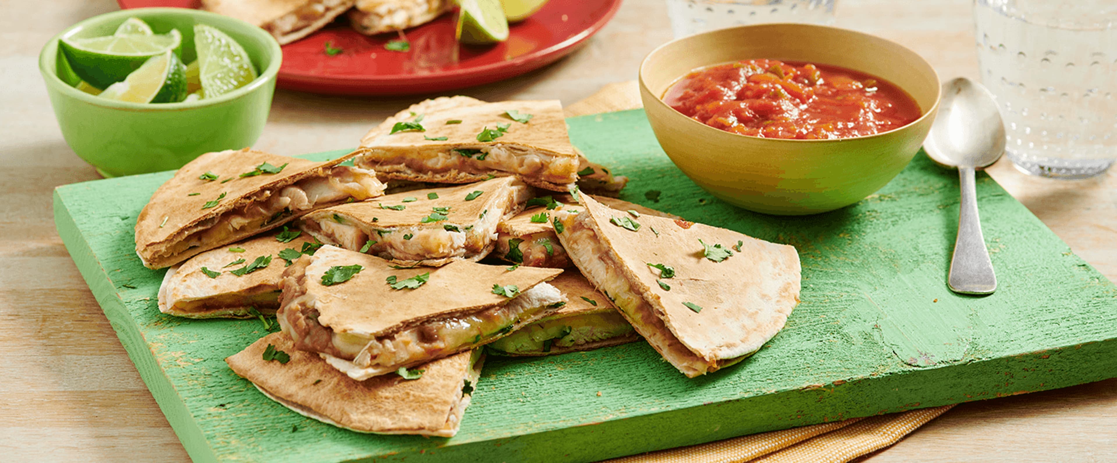 chicken refried bean quesadillas